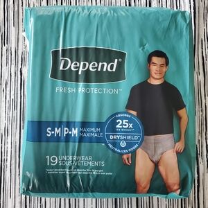 Depend Fresh Protection Mens Adult‎ Maximum Underwear, S/M, Dryshield, 19ct